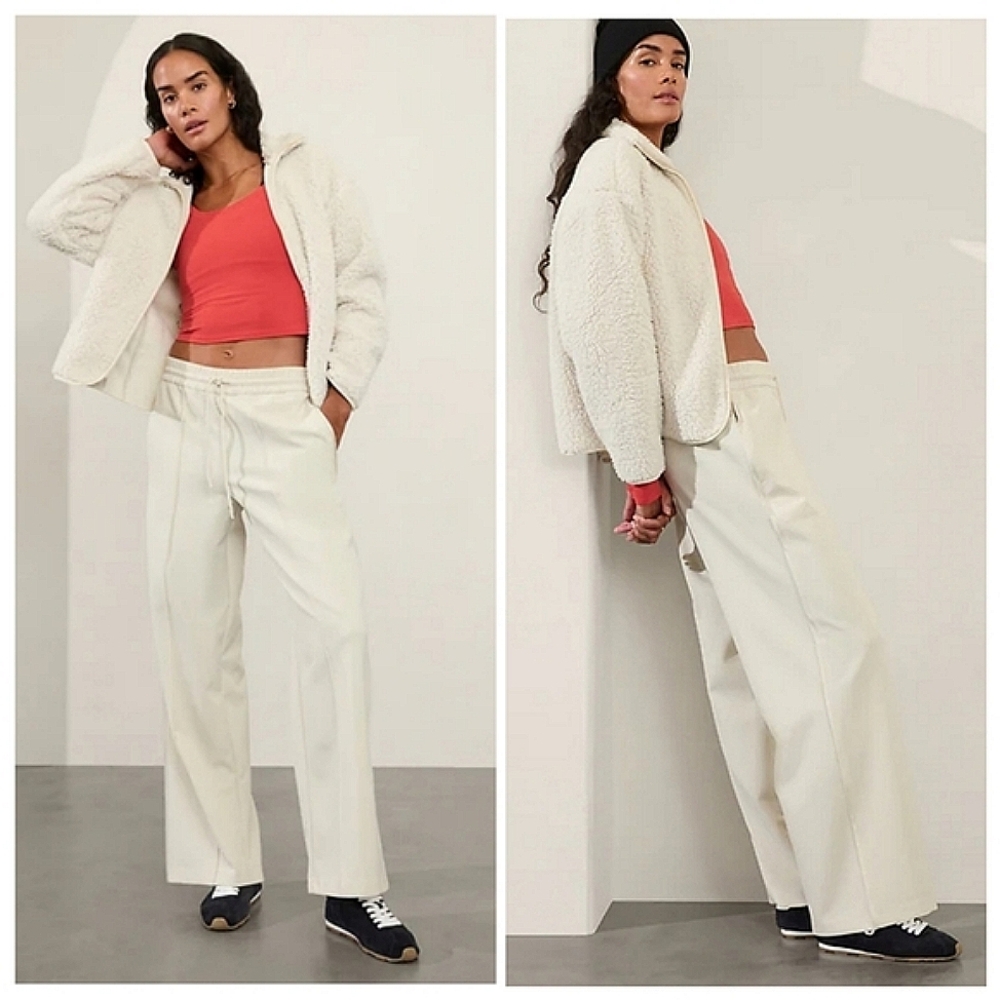 🆕️ Athleta Endeavor Relaxed Pant Ivory Large Tall Wide Leg Travel Work Cabin - Picture 1 of 13